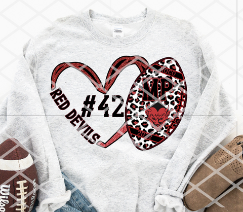 Homecoming Red Devils Football Heart Sublimation or HTV Transfer