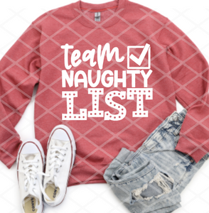 Team Naughty List, Christmas Transfer, Read to Press, Screen print transfers