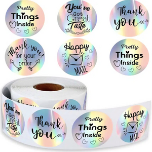 Holographic Thank You Roll of 500 Stickers, Packaging Sticker
