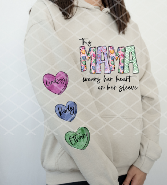 this MAMA wears her heart on her sleeve, Valentine's Day, Ready to press, Sublimation Transfer