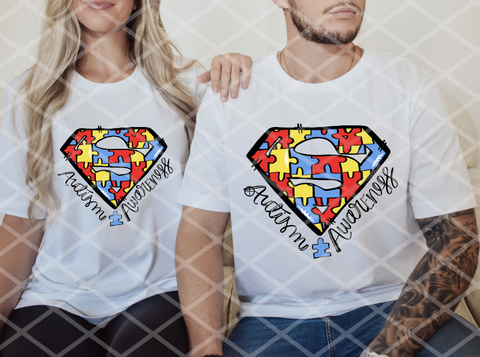 DTF Superman Autism Awareness, Ready to Press Transfer