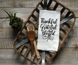 Kitchen Dishtowel, Thankful Grateful and Blessed, Sublimation Transfers