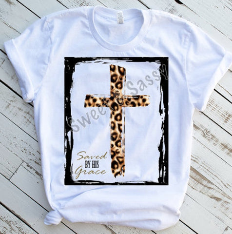 Saved By Grace Leopard Print Cross Sublimation or DTF Transfer