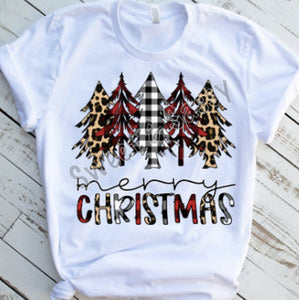 Merry Christmas Trees, Plaid and Leopard Print, Sublimation Transfer