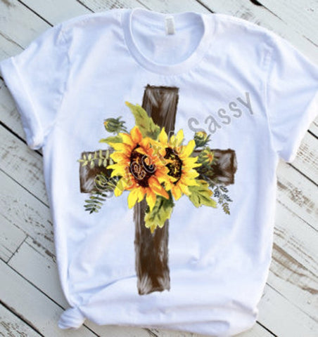 Cross with Sunflowers Sublimation or DTF Transfers