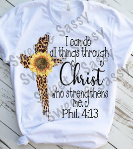 Leopard Print Cross, I can do all things through Christ Sublimation Transfer