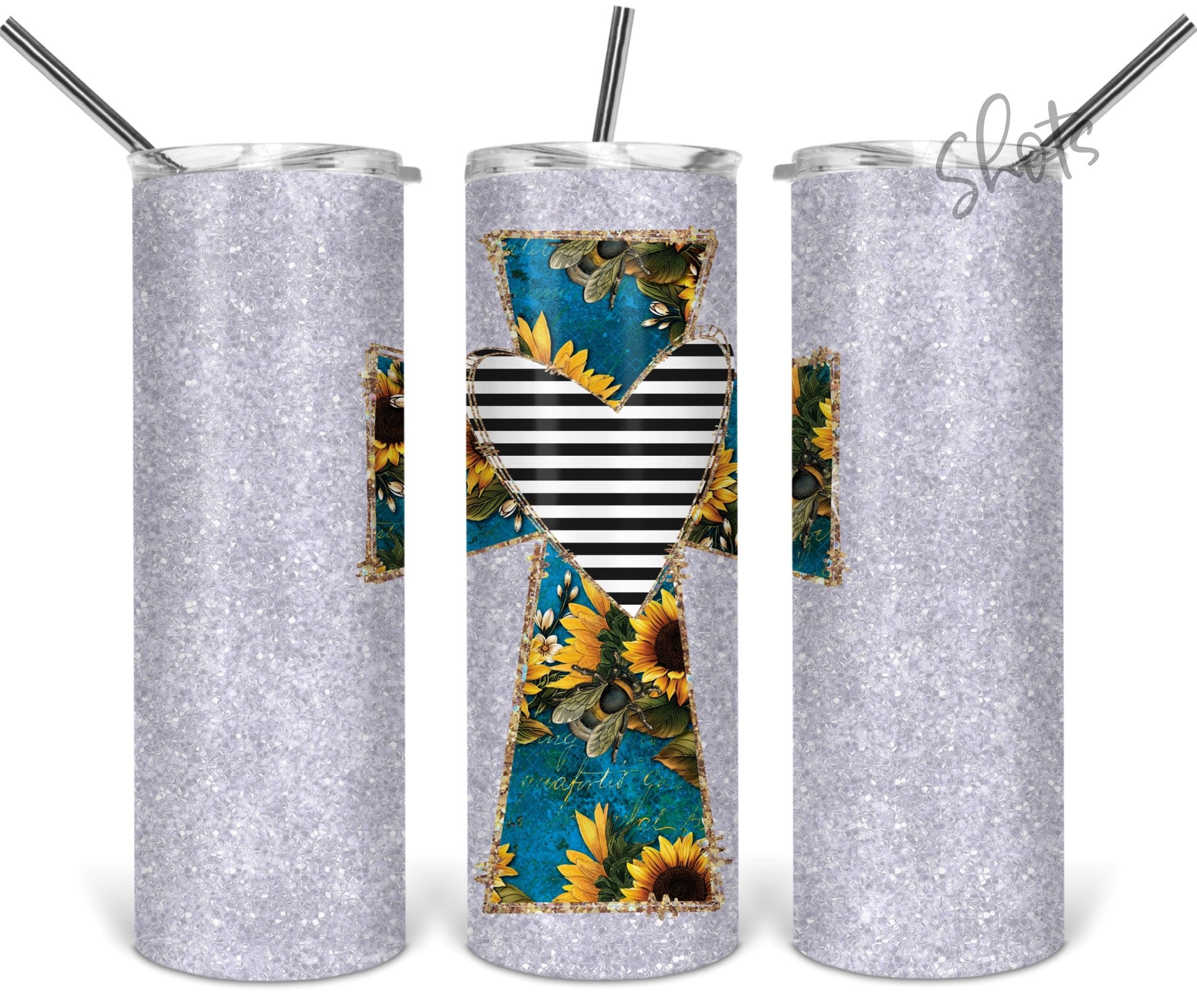 Cross with Silver Glitter 20oz. Straight Tumbler Sublimation Transfer, Ready to Press