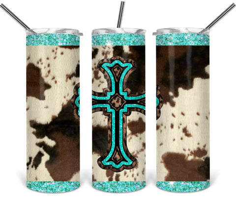 Cow Pattern with Cross 20oz. Straight Tumbler Sublimation Transfer, Ready to Press